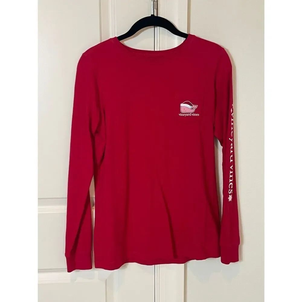 Vineyard Vines Cherry Red Long Sleeve Pocket Tee